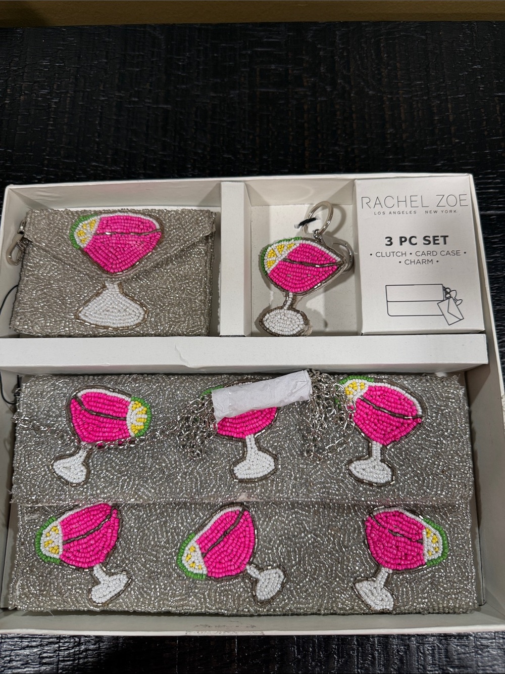 Rachel Zoe Silver Beaded Cocktail Motif 3-Piece Set